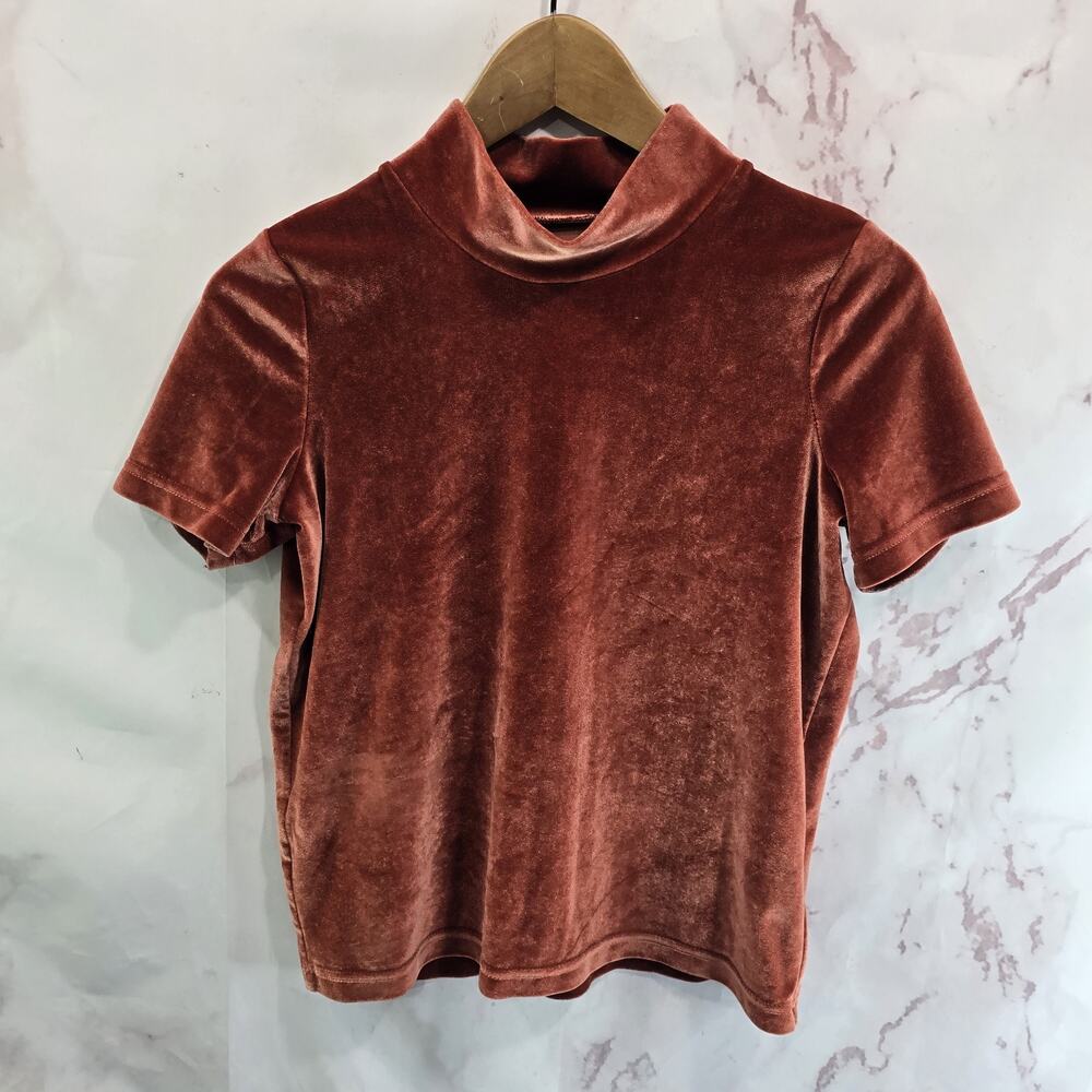 Madewell Shirt Womens XXS 2XS Orange Velvet Turtleneck Mock Short 90s Boxy